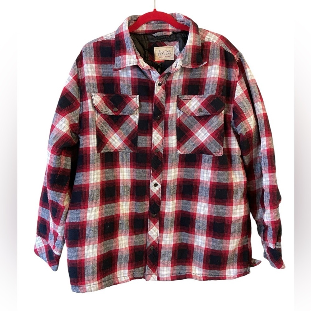 Men's Boston Traders Red & Black Plaid Lined Fleece Shacket
